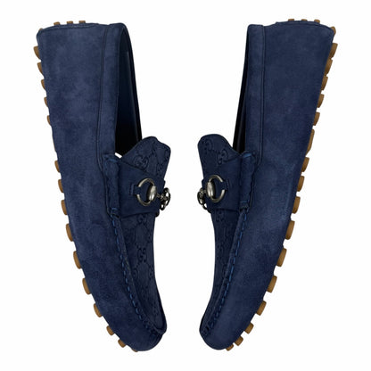 Gucci Byorn Guccisima Horsebit Suede Driver Loafer Blue Size 11/US 11.5