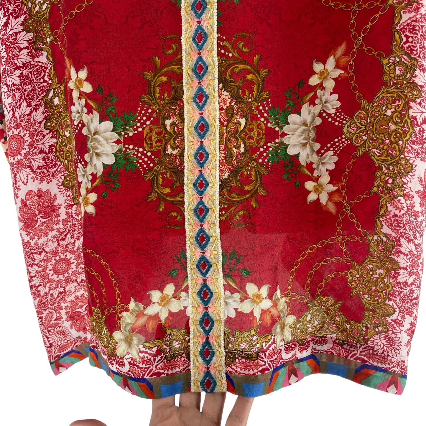 Johnny Was Dolce Mix Print Kimono Jacket Pockets Red Size XS