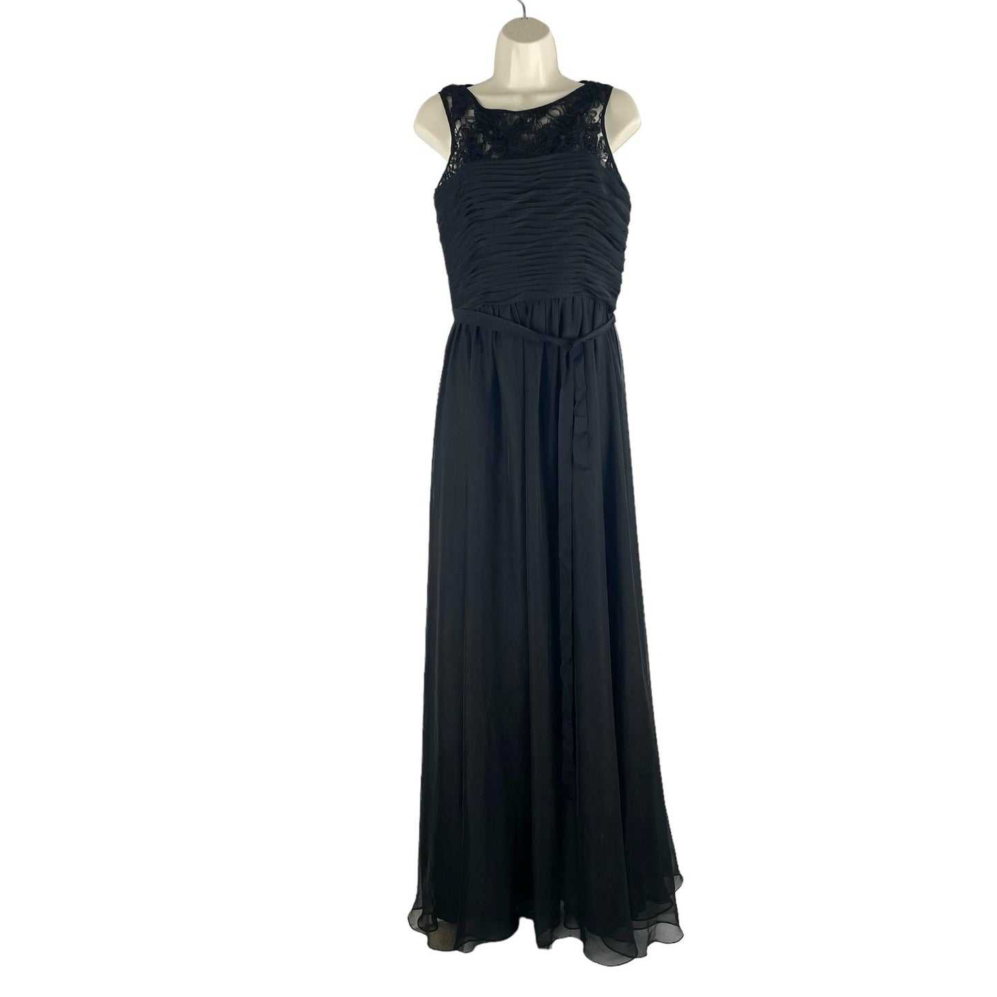 Monique Lhuillier Bridesmaid Gown Maxi Dress Belt Tie Black Size 6