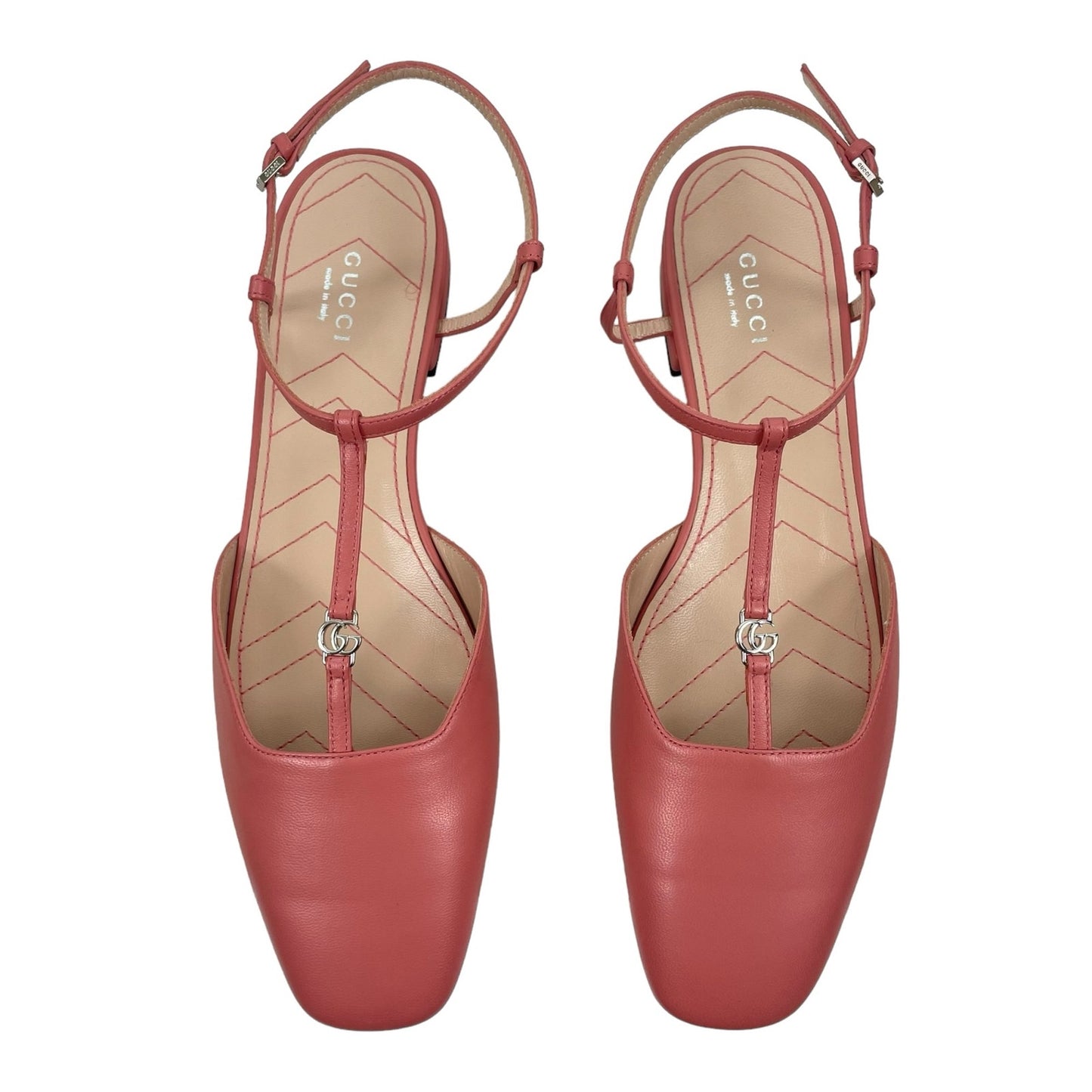 Gucci Double GG T Strap Patent Leather Ballet Flat Pink Size 39.5