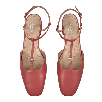 Gucci Double GG T Strap Patent Leather Ballet Flat Pink Size 39.5
