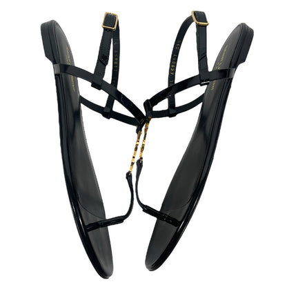 Saint Laurent Cassandra Patent YSL Thong Slide Sandal Black Gold Size 39.5