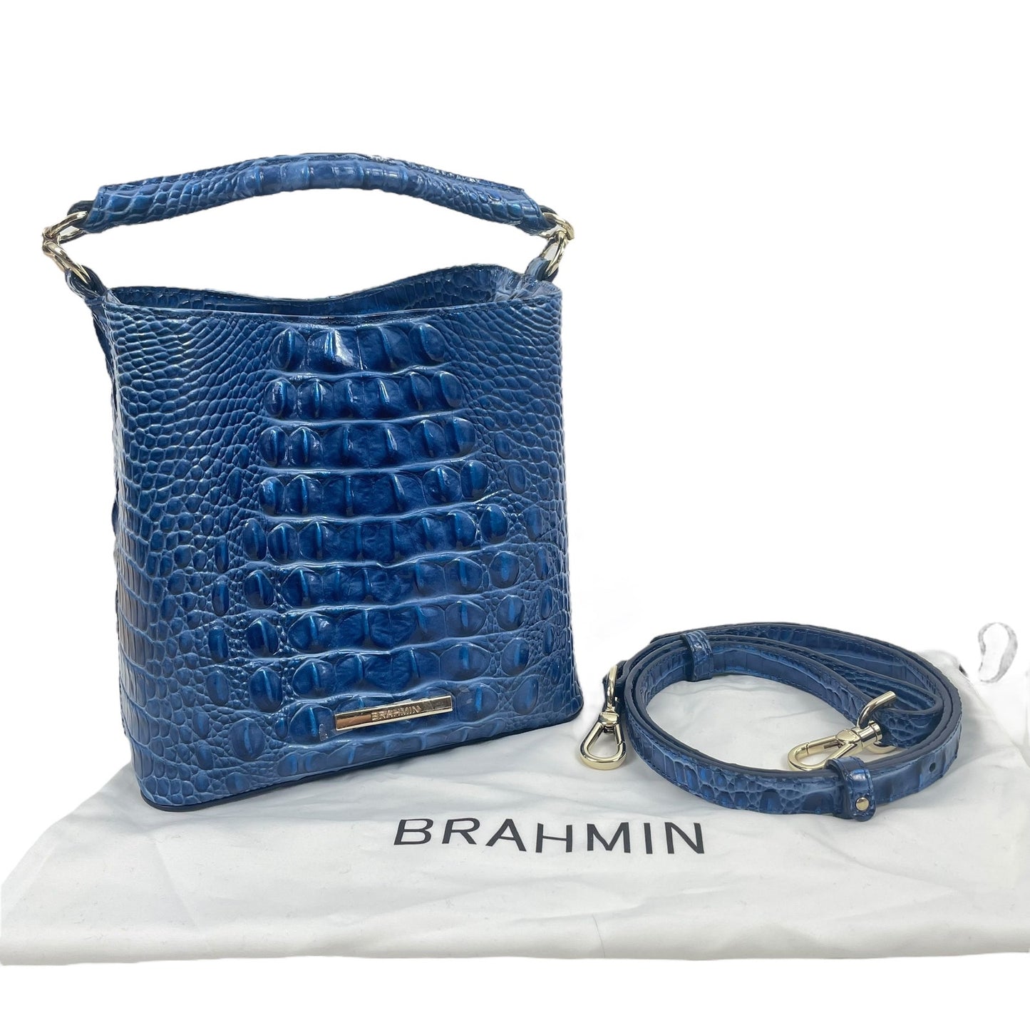 Brahmin Mini Amelia Bucket Bag Melbourne Croc Embossed Electric Blue