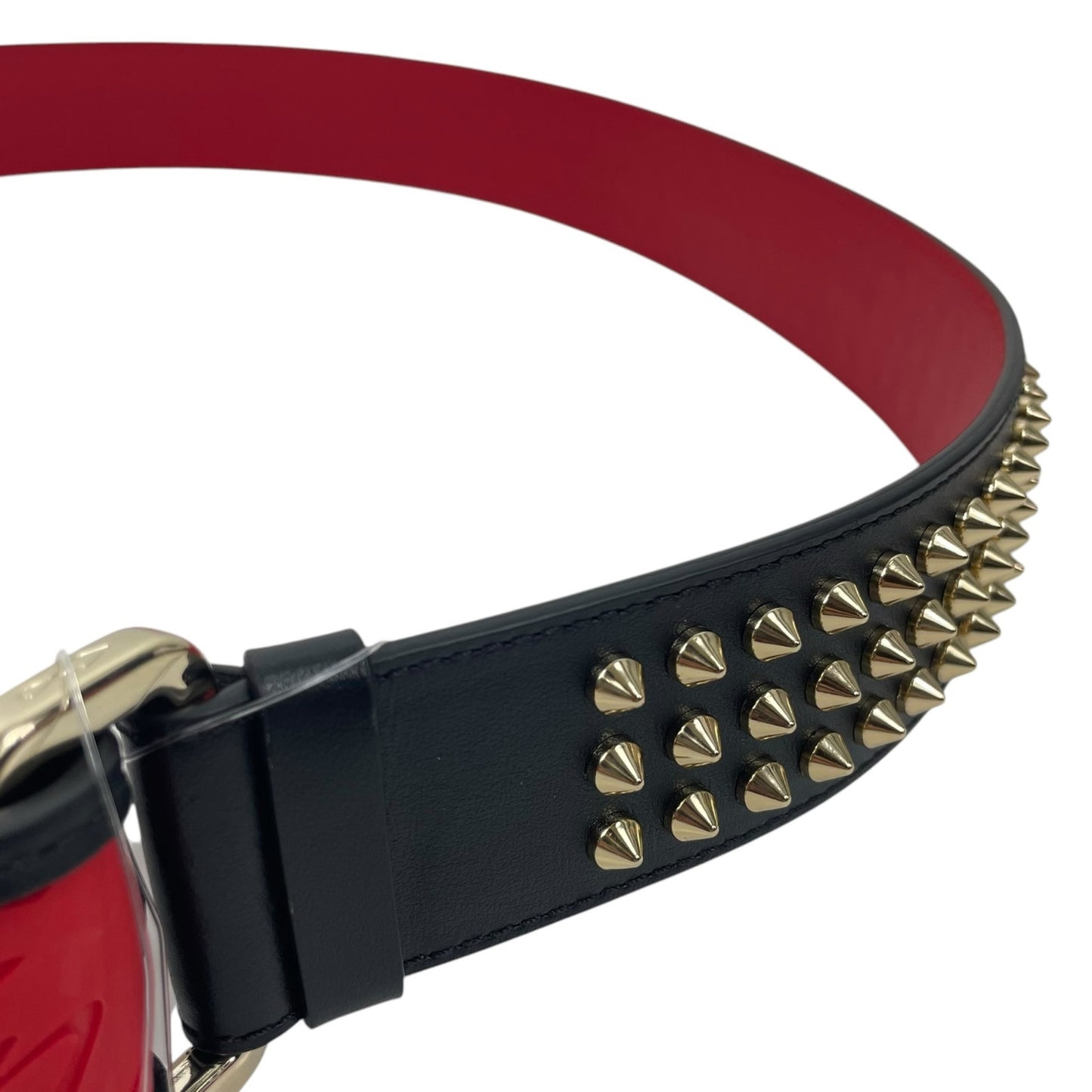 Christian Louboutin Loubi Spike Logo Leather Belt Black Red Men Size 110/44