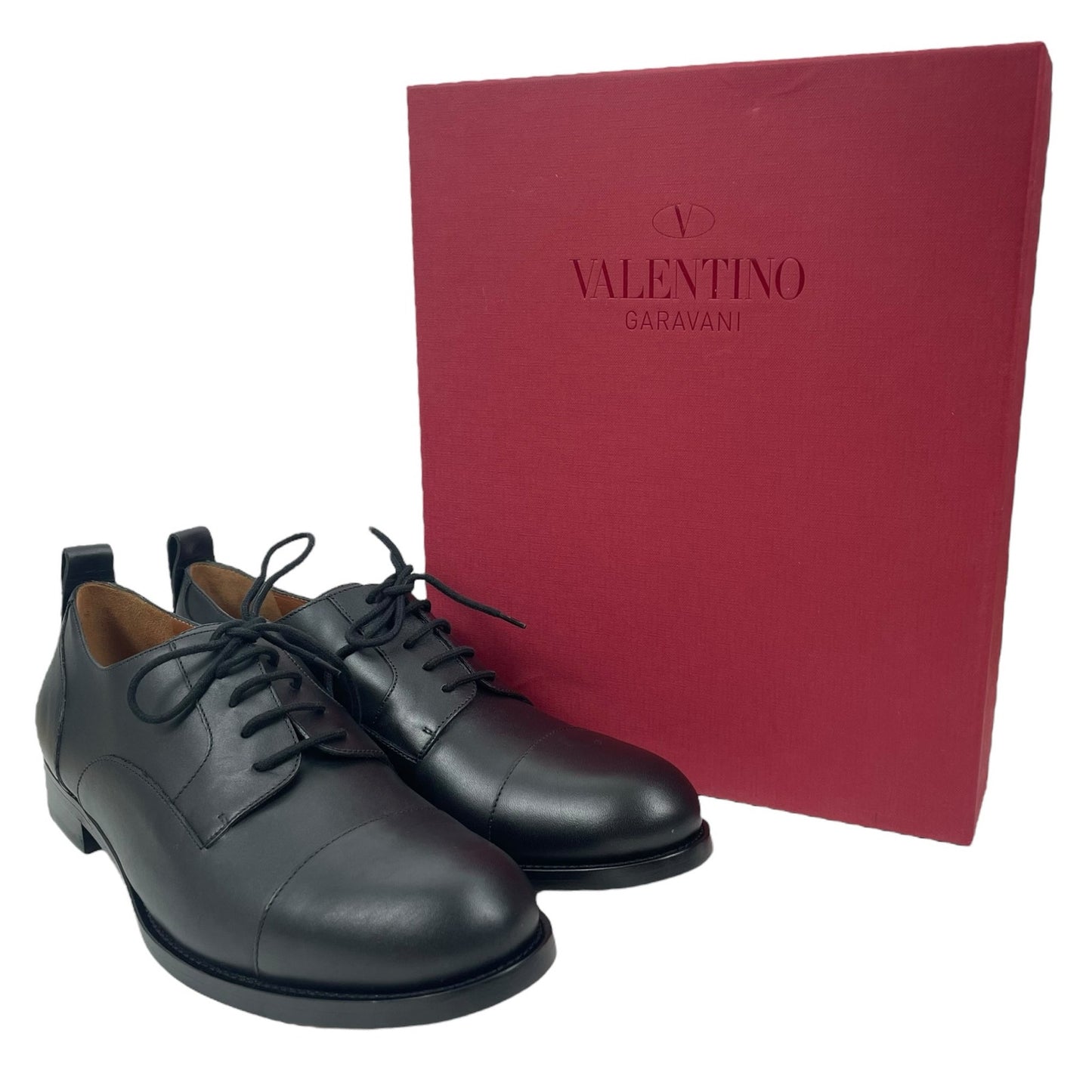 Valentino Garavani Black Derby Divise Leather Shoes Lace Up Size 42/ 9