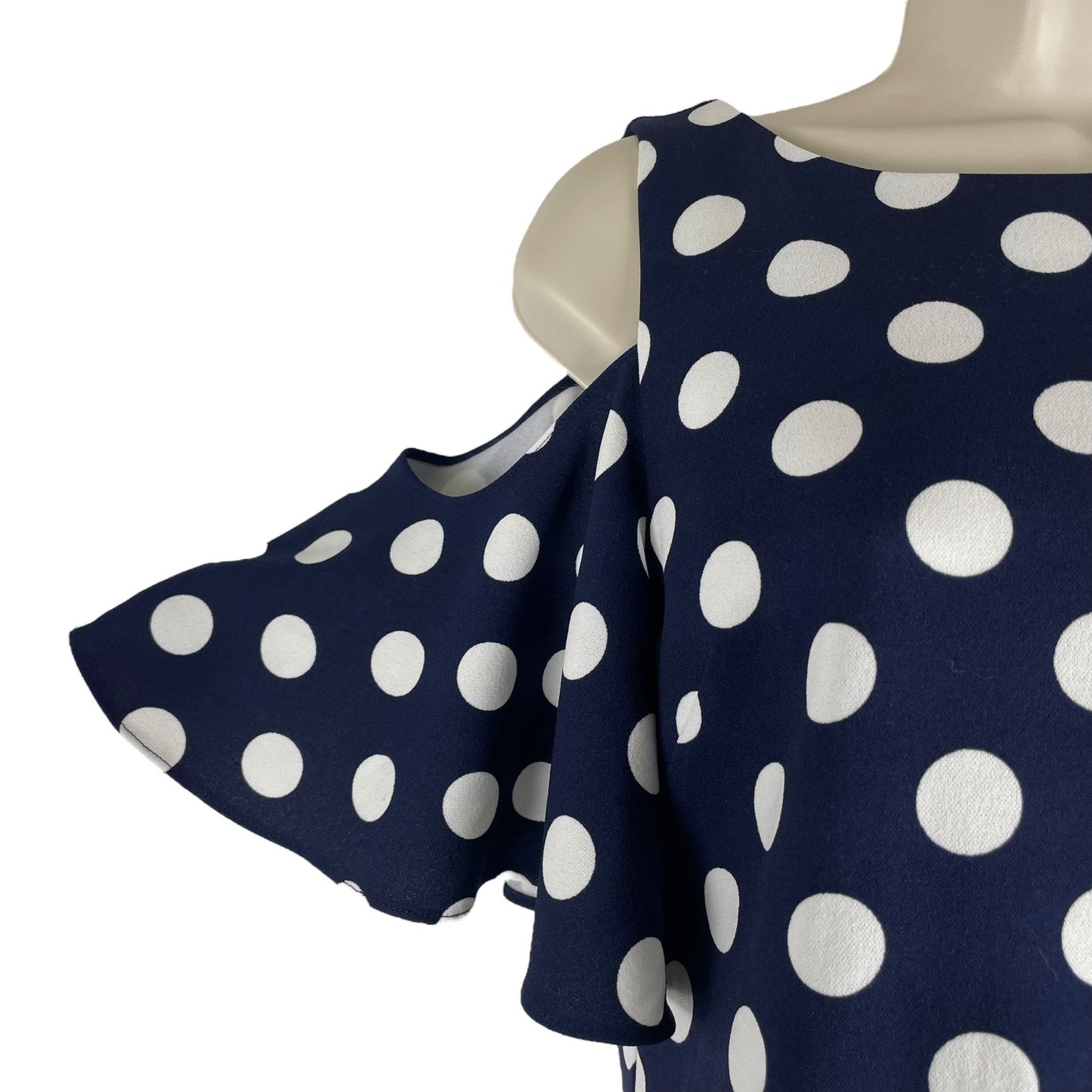 Eliza J Cold Shoulder Polka Dots Mini Dress Navy White Size 2