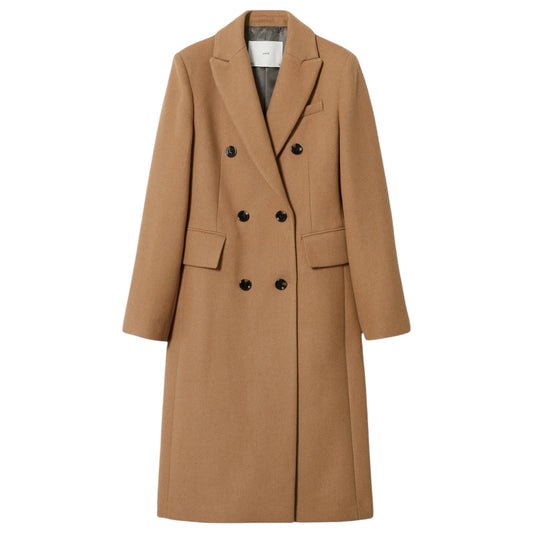 Mango MNG Tailored Double Breasted Wool Coat Camel Brown Size XL