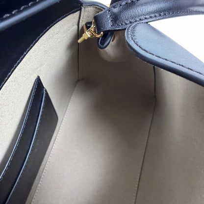 Toteme T Lock Leather Top Handle Satchel Bag Black Gold