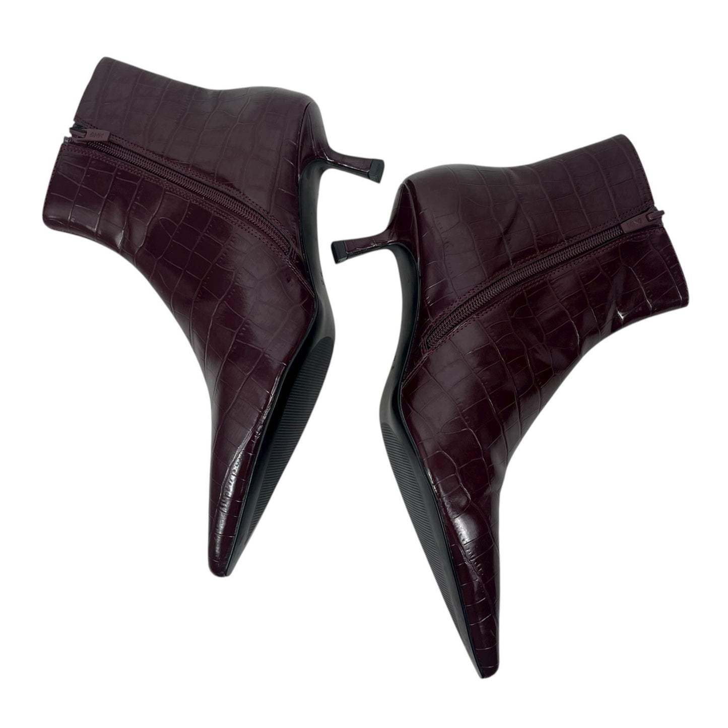 Mango Pointed Toe Crocodile Kitten Heel Ankle Boots Burgundy Size 39/ 8.5