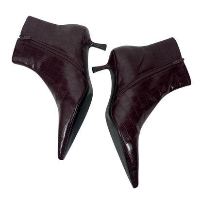Mango Pointed Toe Crocodile Kitten Heel Ankle Boots Burgundy Size 39/ 8.5