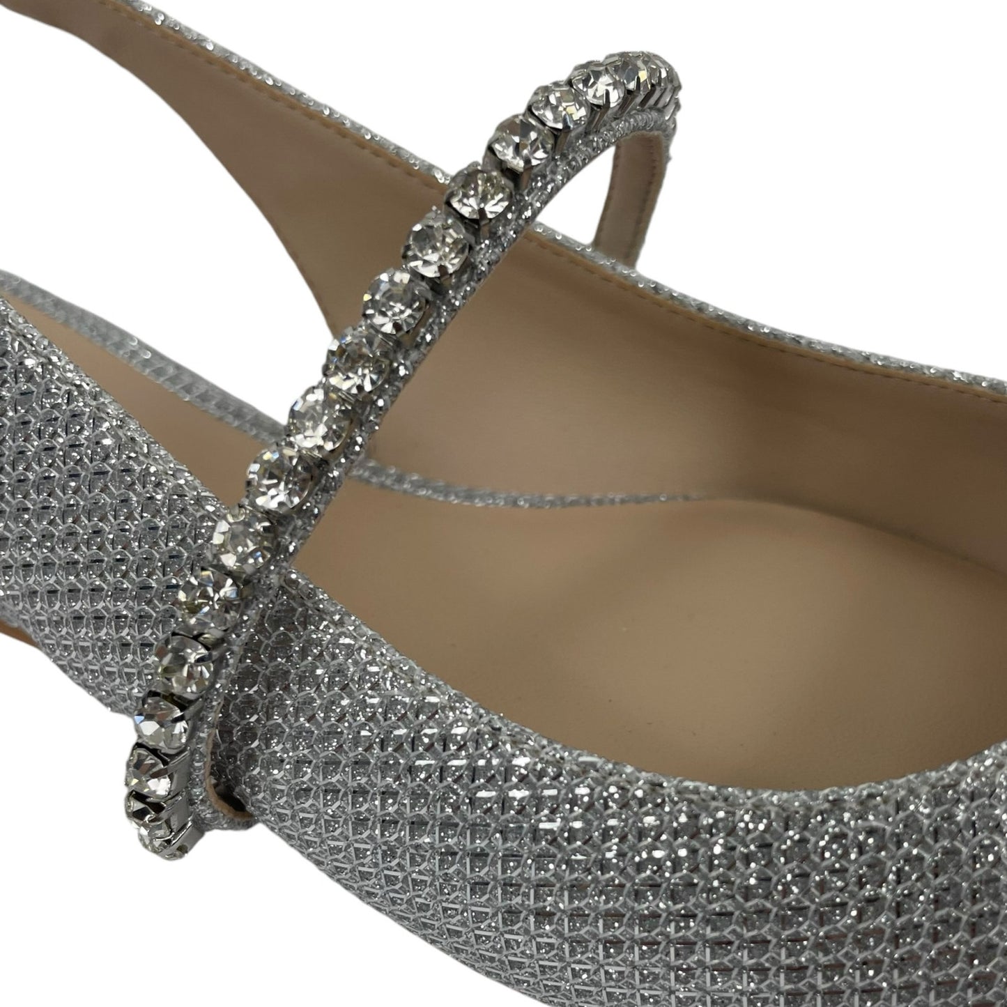 Stuart Weitzman Crystaline Pointed Toe Slingback Flats Silver Size 7