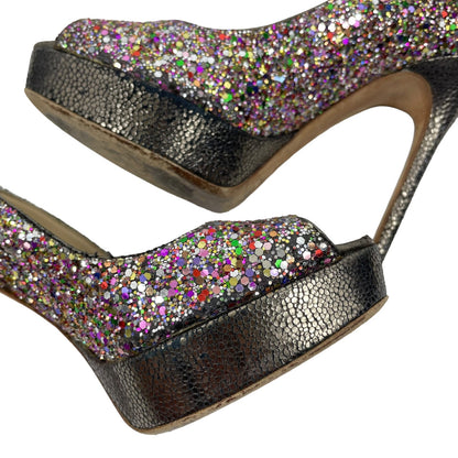 Jimmy Choo Rainbow Glitter Peep Toe Platform Pumps Size 37