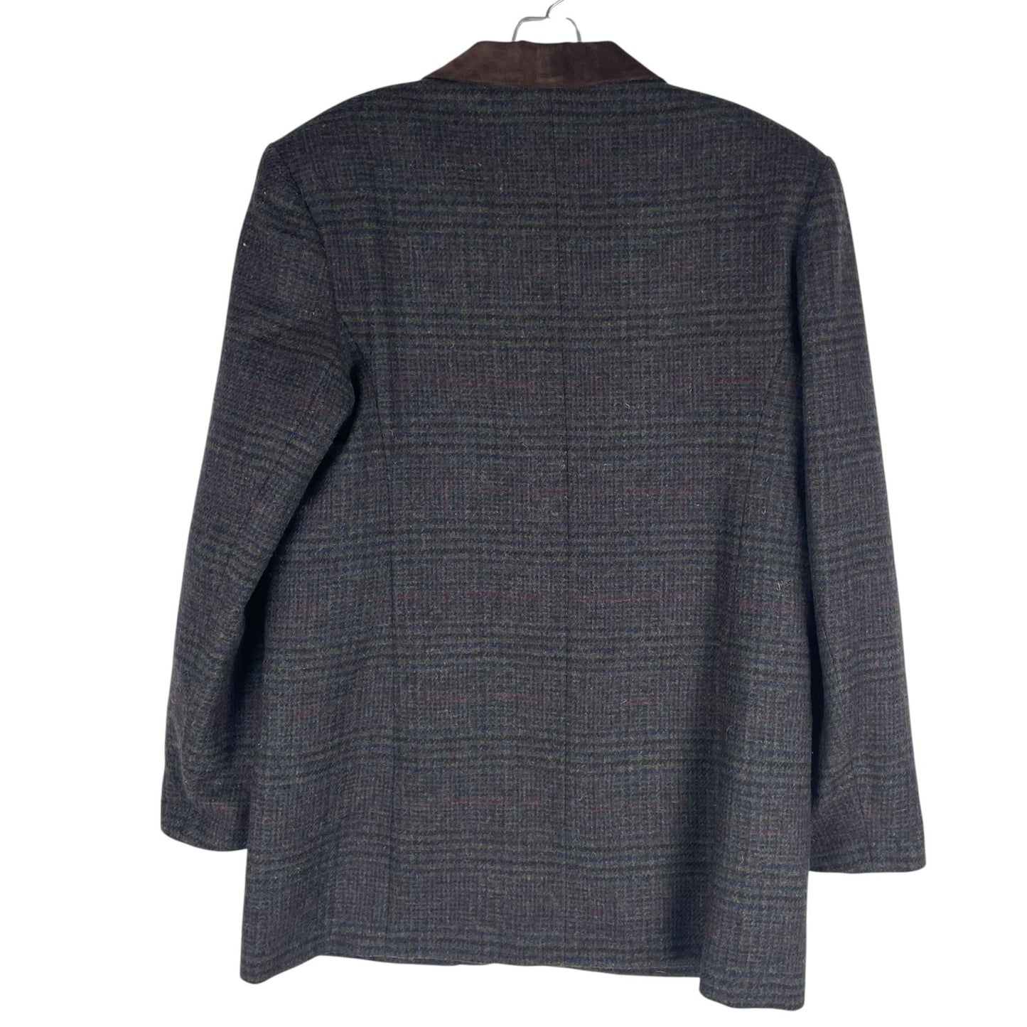 Express Suede Collar Wool Plaid Blazer Jacket Suede Gray Brown Size L