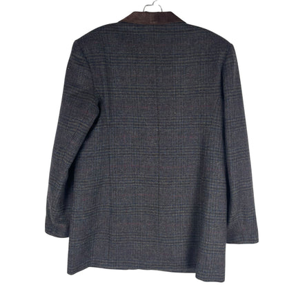 Express Suede Collar Wool Plaid Blazer Jacket Suede Gray Brown Size L