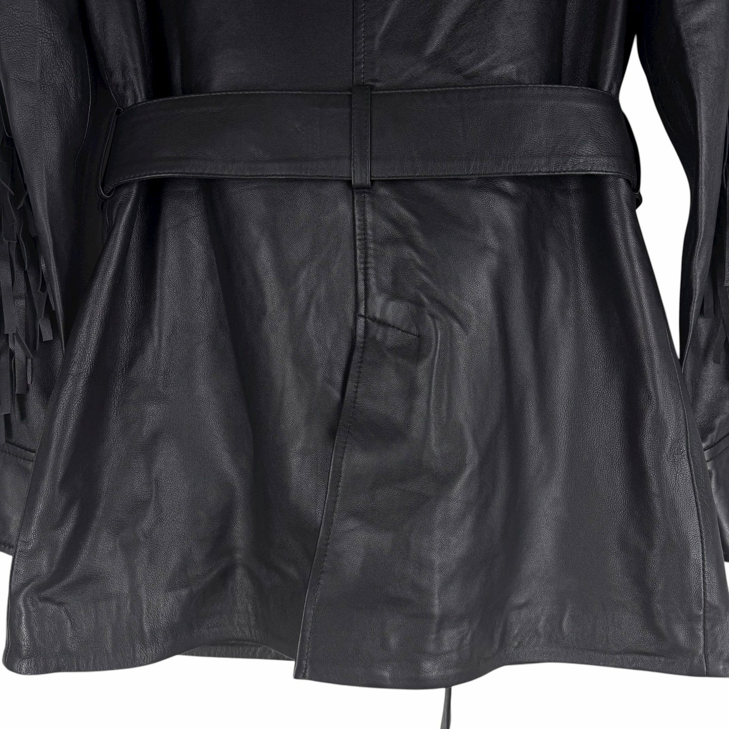 Walter Baker Linda Fringe Belted Lamb Leather Jacket Black Size S