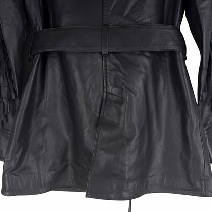 Walter Baker Linda Fringe Belted Lamb Leather Jacket Black Size S