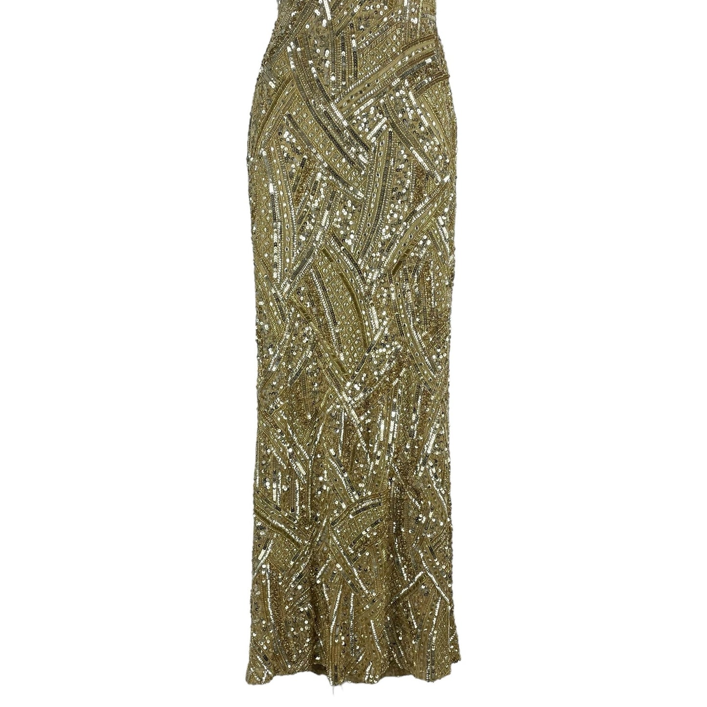 Ashley Lauren Sequin Open Back Evening Gown Formal Dress Gold Size 6