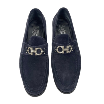 Salvatore Ferragamo Rich Gancini Suede Loafers Slip On Navy Blue Size 8EE