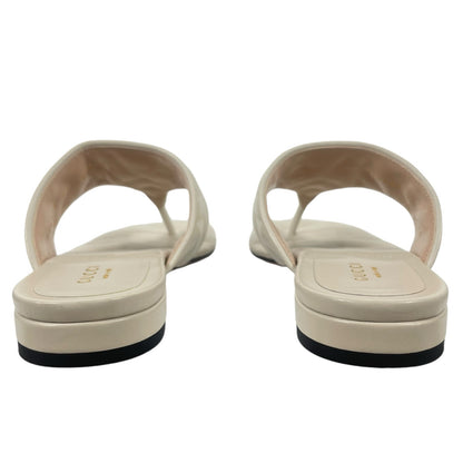 Gucci GG Marmont Leather Thong Sandals Cream White Gold Size 37