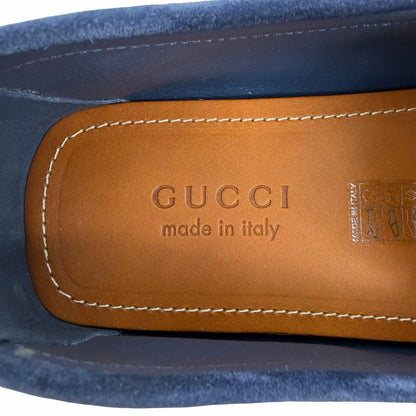 Gucci Byorn Guccisima Horsebit Suede Driver Loafer Blue Size 11/US 11.5