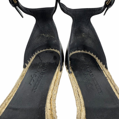 Burberry Abbington Nova Check Ankle Strap Espadrille Flats Black Size 41
