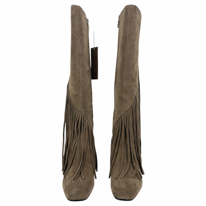 Dolce Vita Giano Fringed Knee High Heeled Boots Olive Suede Size 7.5