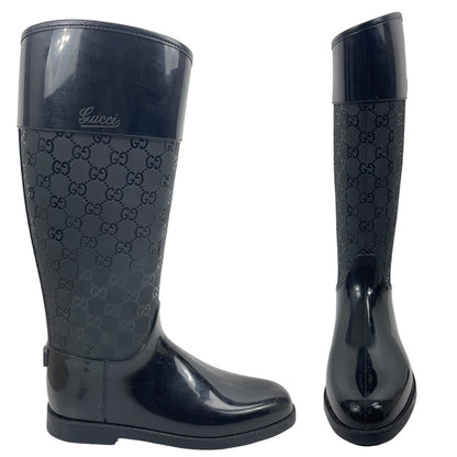 Gucci GG Monogram Rain Boots Rubber Wellington Boots Black Size 37