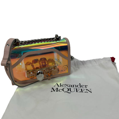 Alexander McQueen Mini Jewelled Crossbody Bag Holographic Pink PVC Leather