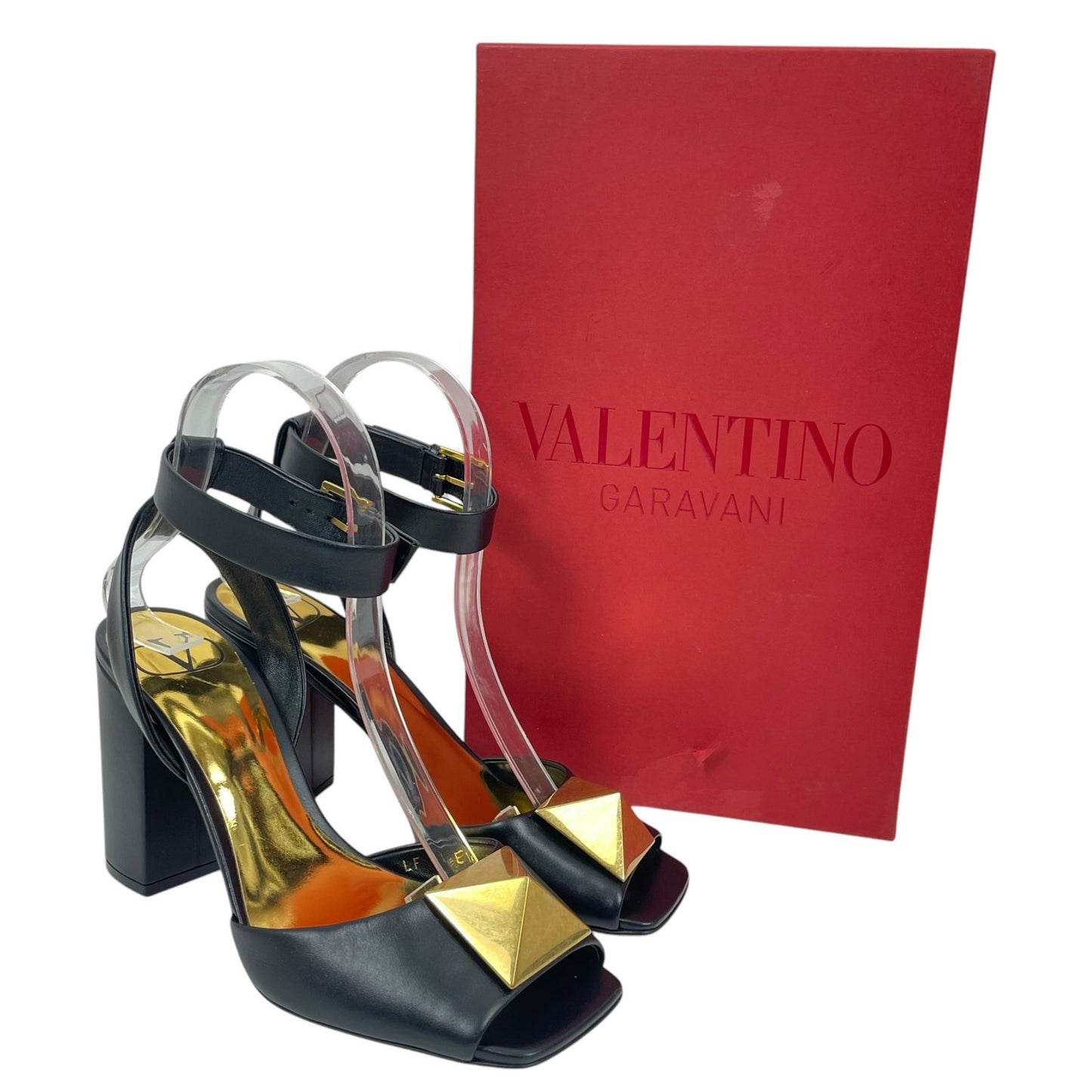 Valentino Garavani One Stud 90 Ankle Strap Sandals Black Size 36.5