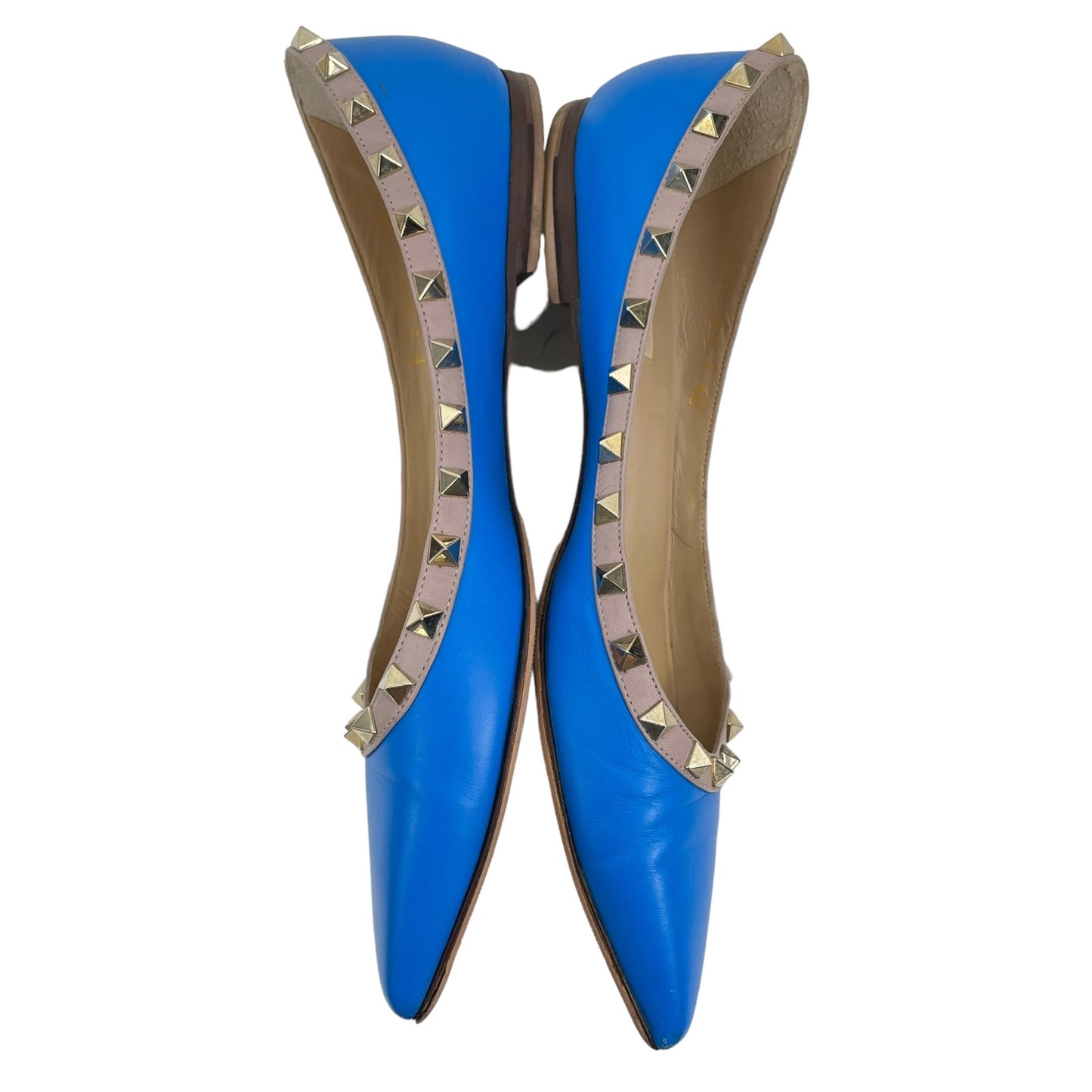 Valentino Garavani Rockstud Two Tone Poined Toe Flats Blue Pink Size 40