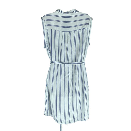 Cotton On Alexis Shirt Dress Sleeveless Belt Tie White Blue Size M