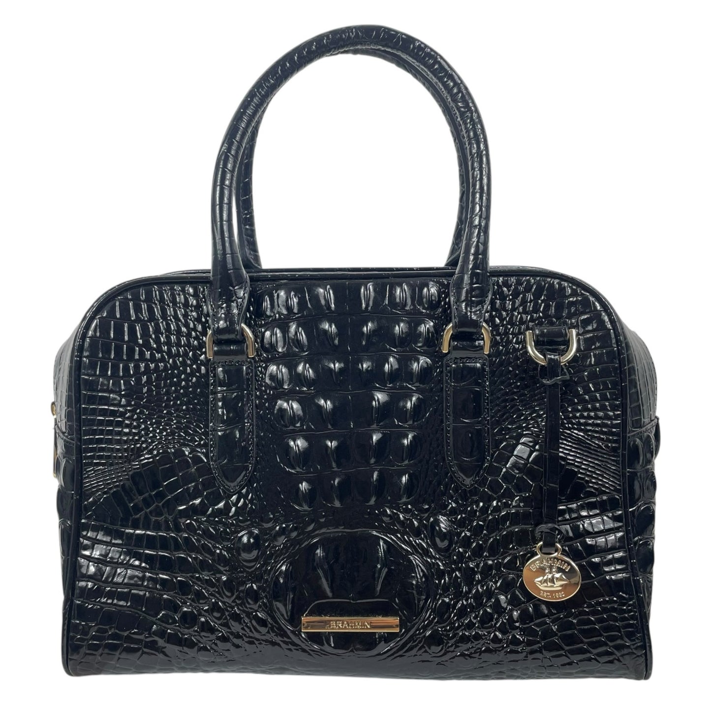 Brahmin Marissa Leather Satchel Bag Black Alden Road Croc