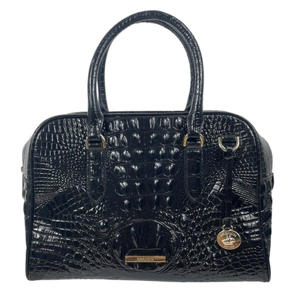Brahmin Marissa Leather Satchel Bag Black Alden Road Croc