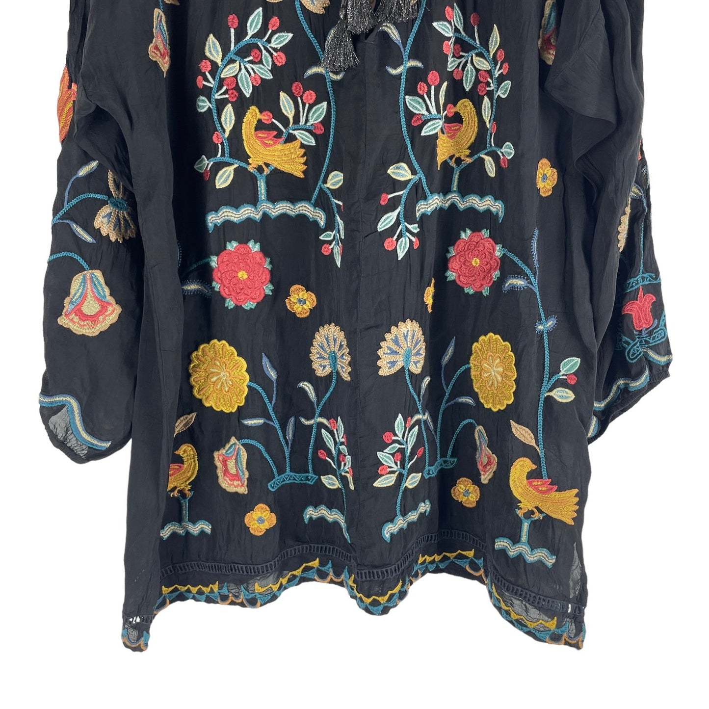 Johnny Was Mayson Floral Embroidered Tunic Top Black Size L