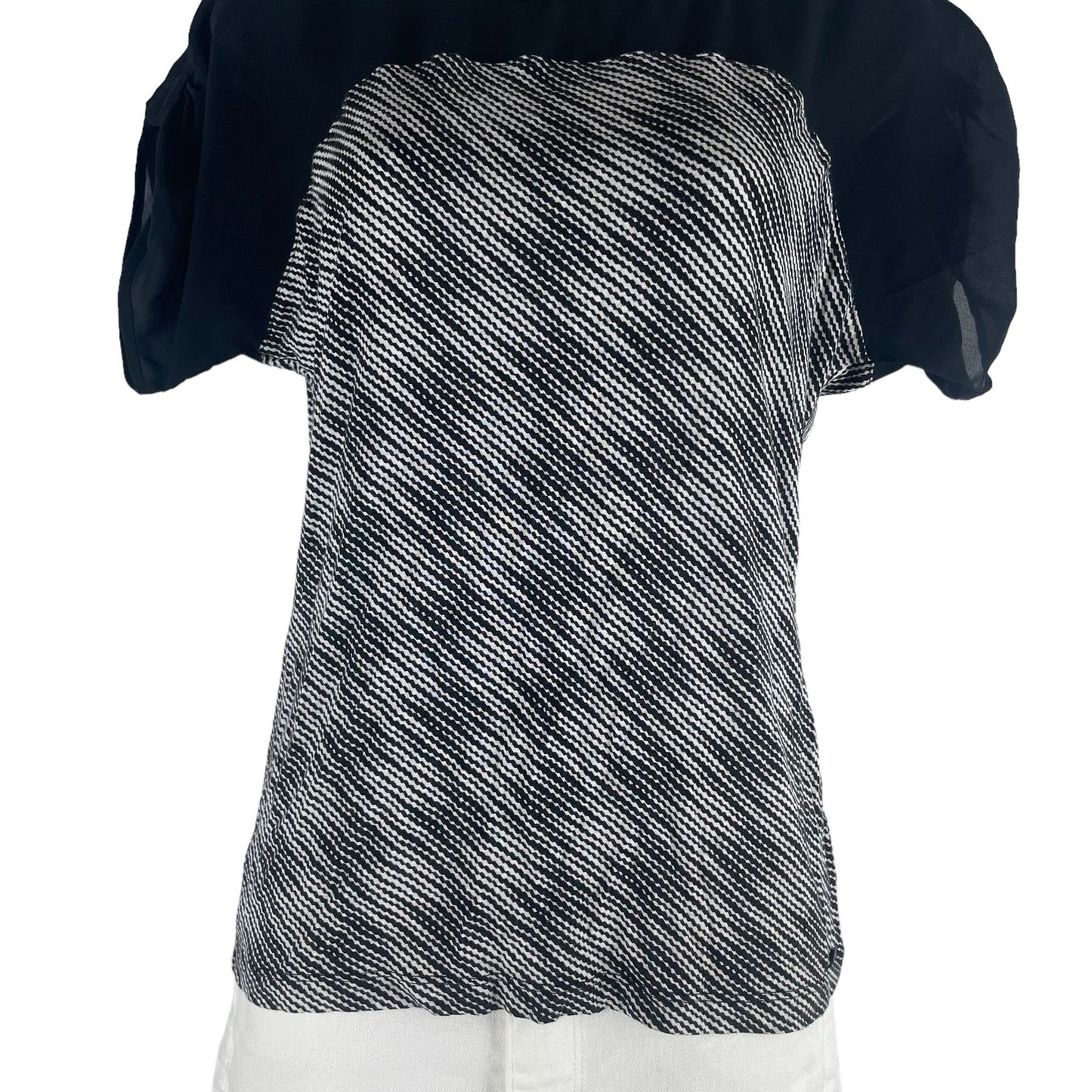 Armani Exchange Sheer Yoke Top Short Sleeve Printed Top Black Size XXS