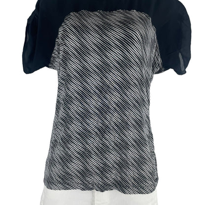 Armani Exchange Sheer Yoke Top Short Sleeve Printed Top Black Size XXS