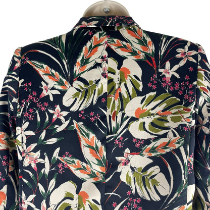 Zara Satin Floral Printed Open Front Long Blazer Jacket Green Size XS