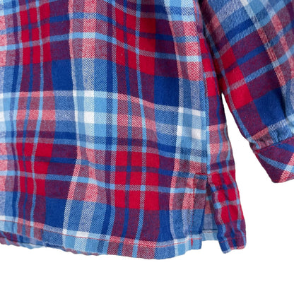 J. Crew Mercantile Flannel Plaid Popover Shirt Top Ruffle Blue Red Size XS