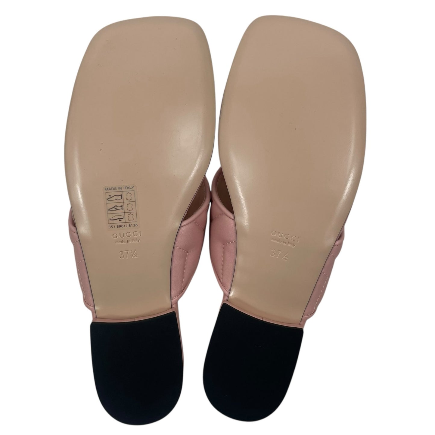 Gucci GG Logo Marmont Leather Thong Flat Sandals Pink Gold Size 37.5