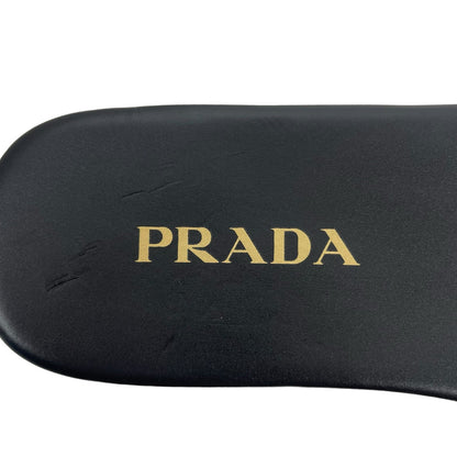 Prada Logo Enamel Plaque Flat Leather Slide Sandal Black Size 37.5