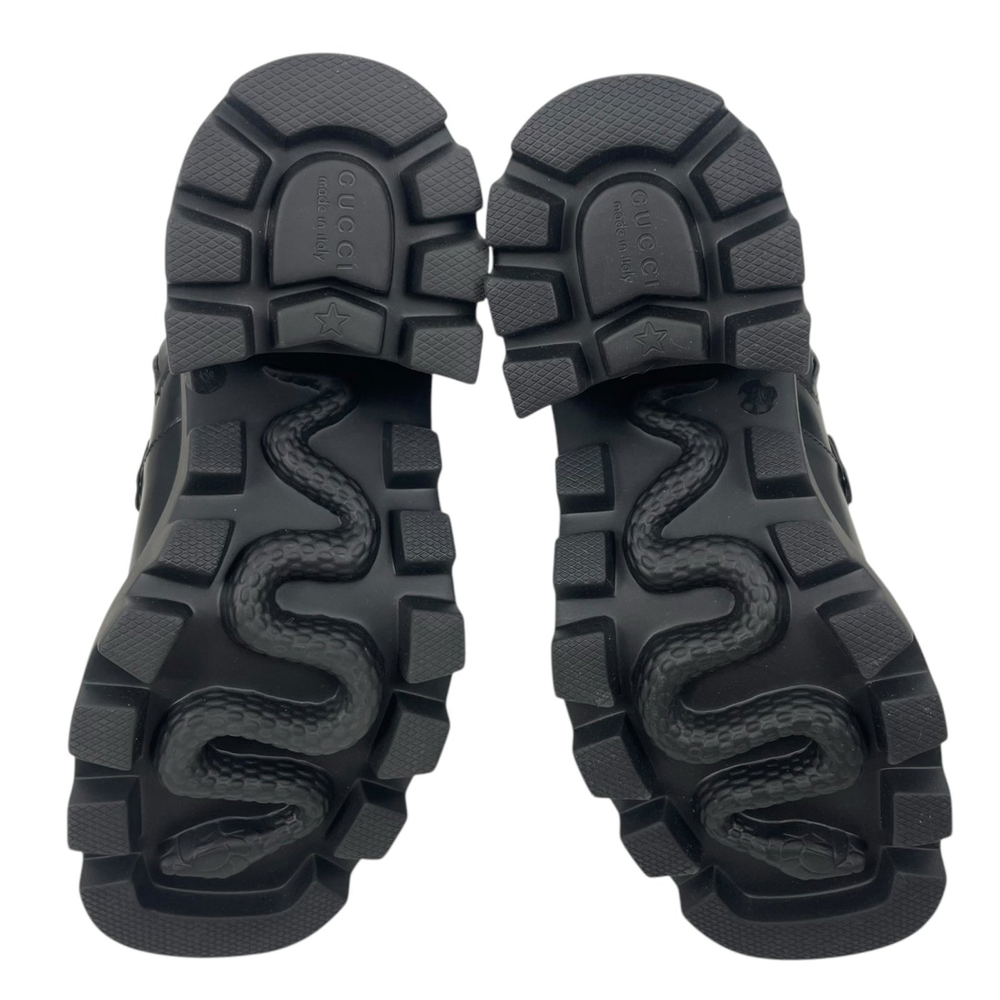 Gucci Magnum Calf Leather Horsebit Lug Sole Boots Black Size 40