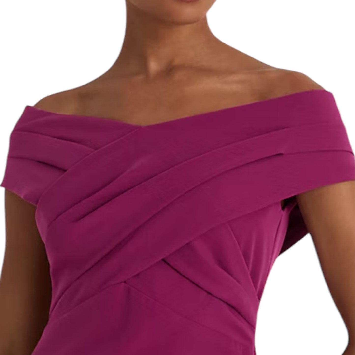 Lauren Ralph Lauren Crepe Off the Shoulder Cocktail Dress Plum Size 14