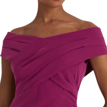 Lauren Ralph Lauren Crepe Off the Shoulder Cocktail Dress Plum Size 14