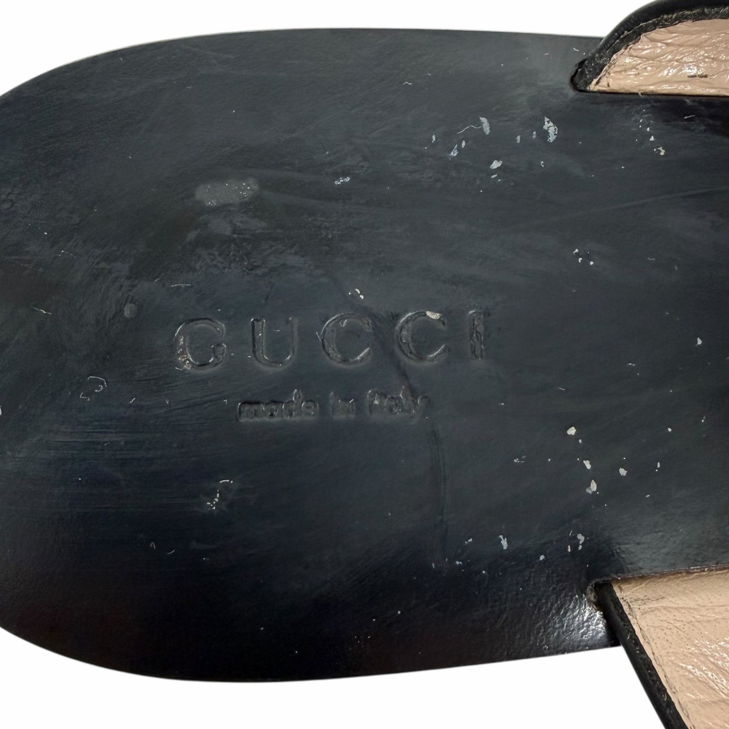 Gucci Black Leather Thong Sandal Gold Double G Logo Size 36.5