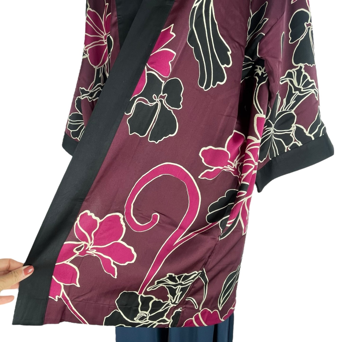 Chico's Travelers Floral Printed Kimono Jacket Deep Chianti Size L/XL