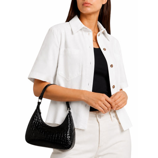 By Far Baby Amber Bag Black Circular Croco Embossed Leather Handbag