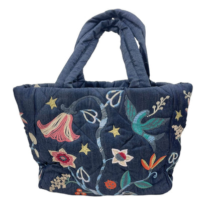 Johnny Was Viola Denim Quilted Tote Bag Embroidered Blue