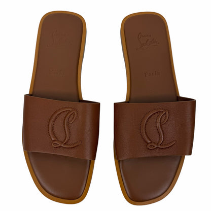 Christian Louboutin CL Mule Leather Flat Slide Sandal Brown Size 40