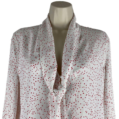 Equipment Haty Dot Printed Top Blouse Neck Tie White Red Size S