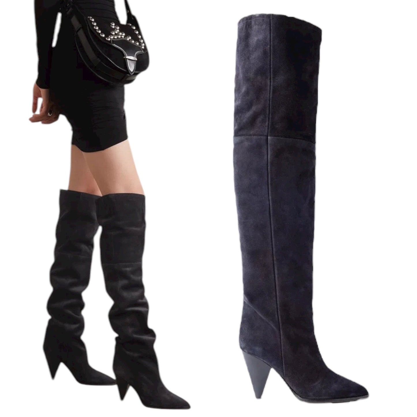 Isabel Marant Riria Suede Slouchy Tall Boots Midnight Blue Size 38